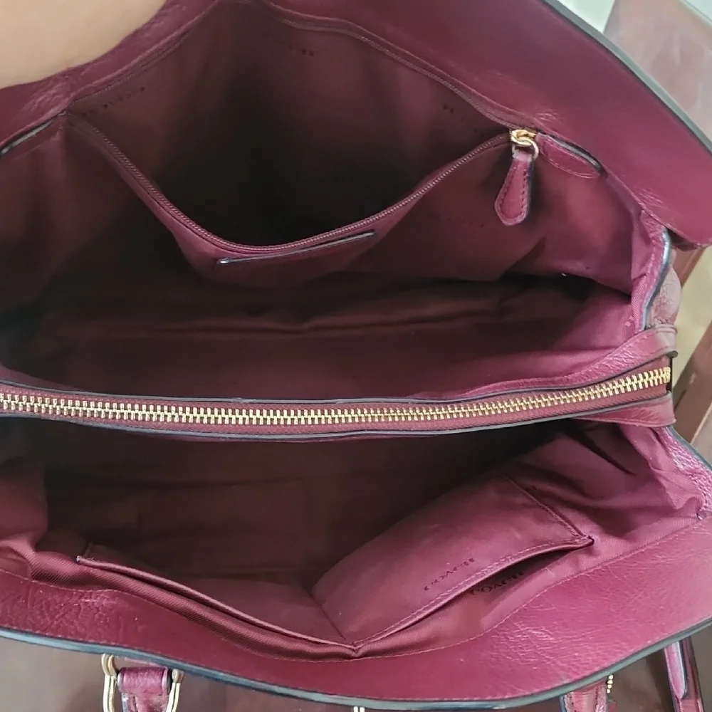 Coach Plum Pebbled Leather Satchel Crossbody Bag EUC
